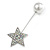 AB Crystal Star, Pearl Bead Lapel, Hat, Suit, Tuxedo, Collar, Scarf, Coat Stick Brooch Pin In Silver Tone Metal - 70mm L - view 4