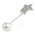 AB Crystal Star, Pearl Bead Lapel, Hat, Suit, Tuxedo, Collar, Scarf, Coat Stick Brooch Pin In Silver Tone Metal - 70mm L - view 6