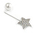 AB Crystal Star, Pearl Bead Lapel, Hat, Suit, Tuxedo, Collar, Scarf, Coat Stick Brooch Pin In Silver Tone Metal - 70mm L - view 7