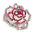 Stunning Pink/ Magenta Crystal Rose Brooch In Silver Tone - 50mm Diameter - view 4