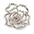 Stunning Pink/ Magenta Crystal Rose Brooch In Silver Tone - 50mm Diameter - view 5