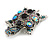 Vintage Inspired Blue/ Pink Crystal Turtle Brooch/ Pendant in Aged Silver Tone Metal - 60mm Long - view 5