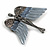 Flying Angel Grey/ Blue Diamante Brooch In Gun Metal - 50mm Width - view 3