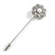 Silver Tone Clear Crystal White Faux Pearl Flower Lapel, Hat, Suit, Tuxedo, Collar, Scarf, Coat Stick Brooch Pin - 70mm L - view 4