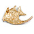 Statement Multicoloured Crystal Fish Brooch In Gold Tone - 55mm Long - view 4