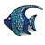 Statement Crystal Fish Brooch In Gun Metal Finish In Blue - 55mm Long