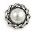 Vintage Inspired Pearl Button Brooch in Aged Silver Tone - 30mm Diameter