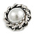 Vintage Inspired Pearl Button Brooch in Aged Silver Tone - 30mm Diameter - view 3