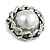 Vintage Inspired Pearl Button Brooch in Aged Silver Tone - 30mm Diameter - view 4