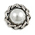 Vintage Inspired Pearl Button Brooch in Aged Silver Tone - 30mm Diameter - view 5