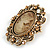 Vintage Inspired Citrine Crystal Oval Beige Acrylic Cameo In Aged Gold Tone Metal - 45mm L - view 3