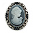Vintage Inspired Dark Blue Crystal Grey Cameo Brooch In Silver Tone - 40mm Tall