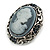 Vintage Inspired Dark Blue Crystal Grey Cameo Brooch In Silver Tone - 40mm Tall - view 3
