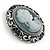 Vintage Inspired Dark Blue Crystal Grey Cameo Brooch In Silver Tone - 40mm Tall - view 4