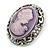 Vintage Inspired AB Crystal Lilac Cameo Brooch In Aged Silver Tone - 40mm Tall - view 3