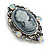 Oval Filigree AB Crystal Grey Cameo Brooch In Aged Silver Tone - 50mm Tall - view 4