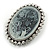 Vintage Inspired Clear Crystal Grey Cameo Brooch In Antique Silver Tone - 55mm L - view 3