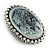 Vintage Inspired Clear Crystal Grey Cameo Brooch In Antique Silver Tone - 55mm L - view 4