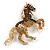 Brown/Citrine/ AB Pave Set Crystal Horse Brooch in Gold Tone - 65mm Across - view 5
