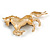 Brown/Citrine/ AB Pave Set Crystal Horse Brooch in Gold Tone - 65mm Across - view 6