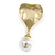 Vintage Inspired Hammered Concave Heart with Pearl Dangle Bead Brooch in Light Gold Tone - 70mm Long