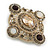 Vintage Inspired Oval Crystad Brooch in Gold Tone Metal/ Grey/ Citrine/Milky White/Brown - 50mm Across - view 4