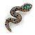 Vintage Inspired Crystal Snake Brooch in Aged Silver Tone - 40mm Long - view 7
