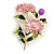 Pink/ Green Enamel Floral/ Daisy Flower Brooch in Gold Tone - 50mm Tall