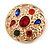 Stylish Multicolored Crystal Hammered Round Brooch/ Penant in Gold Tone Metal - 35mm Diameter - view 2