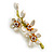 Stunning Magnolia Flowers Floral Enamel Brooch in Gold Tone - 55mm Long - view 4