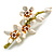 Stunning Magnolia Flowers Floral Enamel Brooch in Gold Tone - 55mm Long - view 2