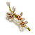 Stunning Magnolia Flowers Floral Enamel Brooch in Gold Tone - 55mm Long - view 5