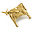 Vintage Inspired Textured Bull Brooch in Aged Gold Tone - 45mm Across - view 4