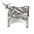 Vintage Inspired Textured Bull Brooch in Aged Silver Tone - 45mm Across