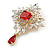 Statement Victorian Style Red/Clear Austrian Crystal Charm Brooch/Pendant in Gold Tone - 55mm Drop - view 5