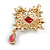 Statement Victorian Style Red/Clear Austrian Crystal Charm Brooch/Pendant in Gold Tone - 55mm Drop - view 4
