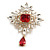 Statement Victorian Style Red/Clear Austrian Crystal Charm Brooch/Pendant in Gold Tone - 55mm Drop