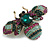 Vintage Inspired Large Statement Crystal Bee Brooch In Aged Gold Tone (Green,Magenta,Mint Hues) - 60mm Across - view 2