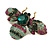 Vintage Inspired Large Statement Crystal Bee Brooch In Aged Gold Tone (Green,Magenta,Mint Hues) - 60mm Across - view 6