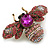 Vintage Inspired Large Statement Crystal Bee Brooch In Aged Gold Tone (Pink, Fuchsia Hues) - 60mm Across