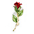 Romantic Red/Green Enamel Rose Brooch in Gold Tone - 55mm Tall - view 5