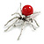 Statement Red Acrylic Spider Brooch in Silver Tone - 65mm Tall - view 4