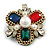 Vintage Inspired Crystal/ Pearl Bead and Chain Cross Brooch/Hair Clip in White/Clear/Red/Green/Blue - 60mm Across - view 5