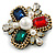 Vintage Inspired Crystal/ Pearl Bead and Chain Cross Brooch/Hair Clip in White/Clear/Red/Green/Blue - 60mm Across - view 6