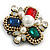 Vintage Inspired Crystal/ Pearl Bead and Chain Cross Brooch/Hair Clip in White/Clear/Red/Green/Blue - 60mm Across - view 2
