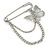 Polished Silver Tone Safety Pin Brooch With Double Chain and Butterfly Charm - 60mm Across - view 2