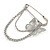 Polished Silver Tone Safety Pin Brooch With Double Chain and Butterfly Charm - 60mm Across - view 5
