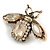 Vintage Inspired Clear/Citrine Crystal Bee Brooch In Aged Gold Tone - 48mm Across - view 9