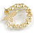 White Faux Pearl Bead Clear Crystal Wreath with Butterfly Motif Brooch In Gold Tone - 40mm Across - view 5