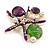 Large Purple/ Green Enamel Crystal Pearl Starfish Brooch/ Pendant In Gold Tone Metal - 60mm L - view 4